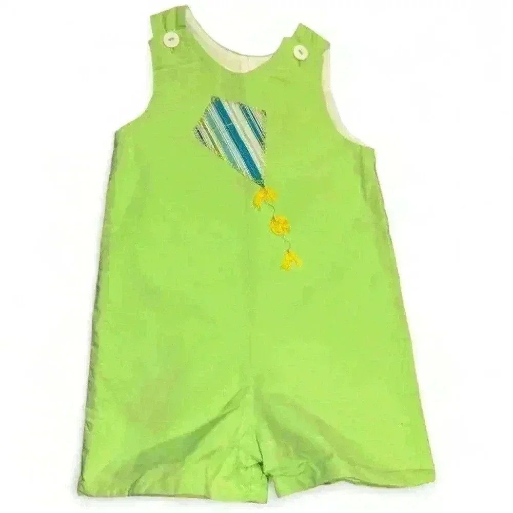 Handmade  Boys Green Romper Kite Appliqué Summer Playful Sleeveless
